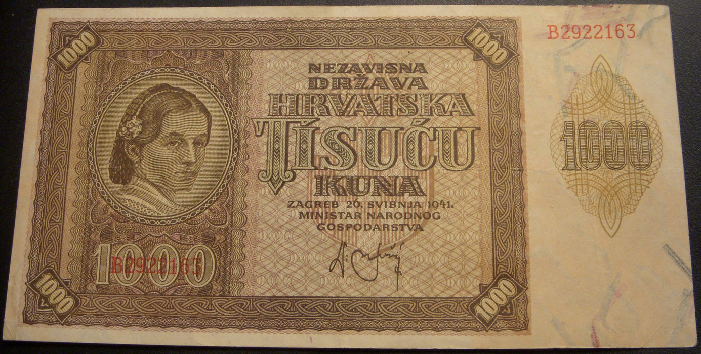 1941 1000 Kuna Note - Croatia