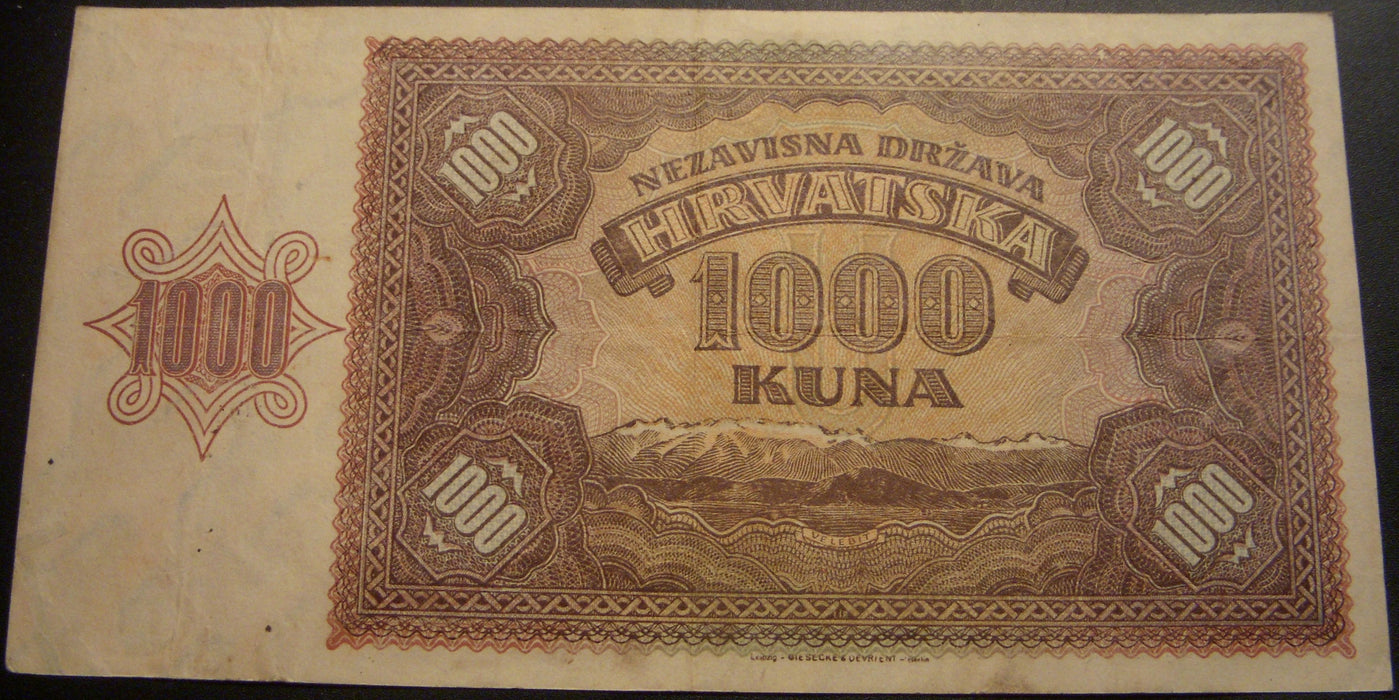 1941 1000 Kuna Note - Croatia