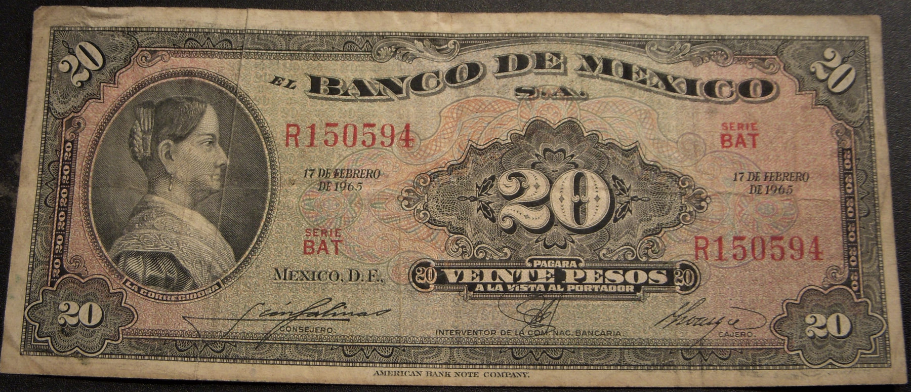 1965 20 Pesos Note - Mexico
