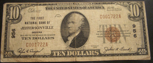 1929 $10 National Currency Note - Jeffersonville, IN Bank# 956