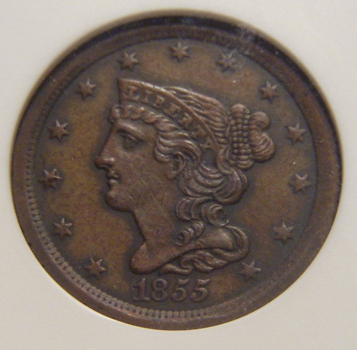 1855 Half Cent - ANACS AU55 C-1