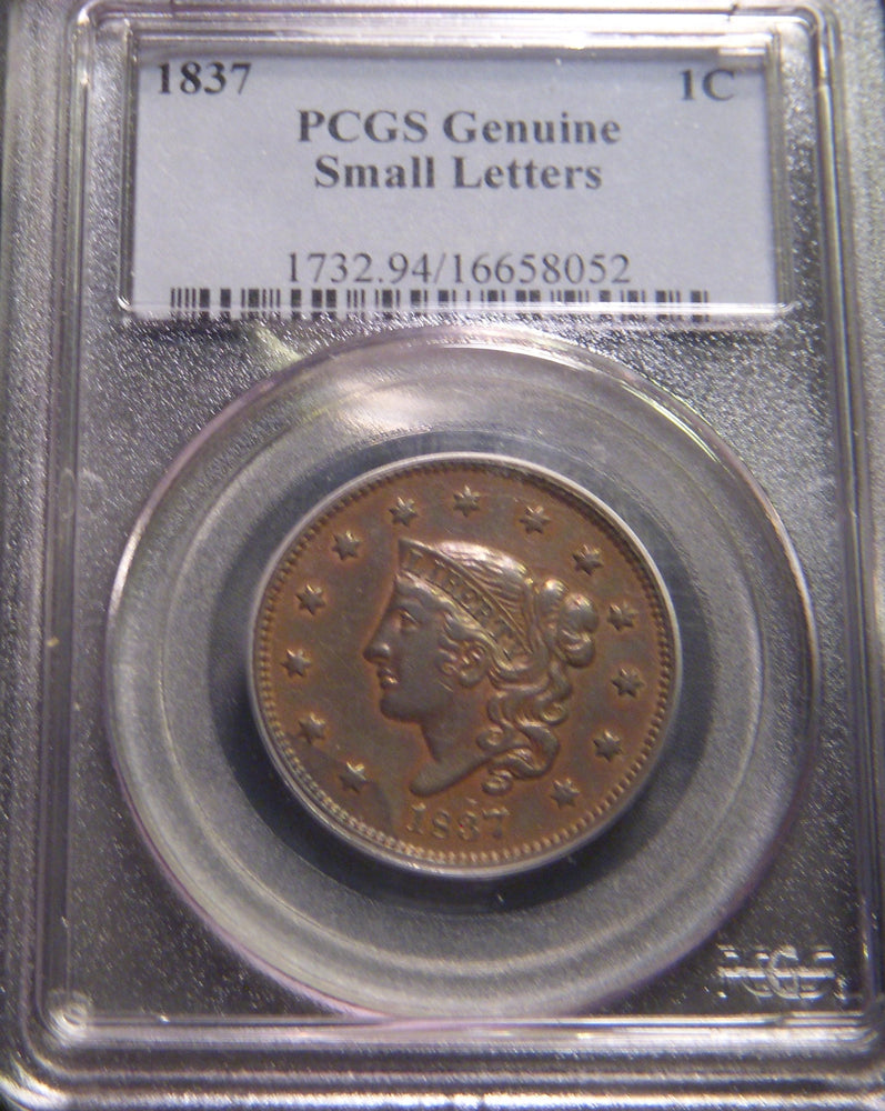 1837 Large Cent - Small Letters PCGS Genuine