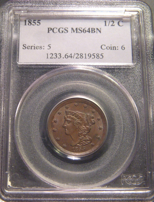 1855 Half Cent - PCGS MS64BN