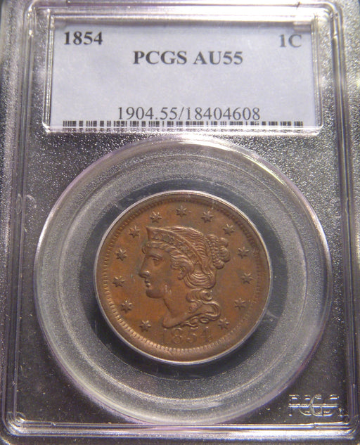 1854 Large Cent - PCGS AU55