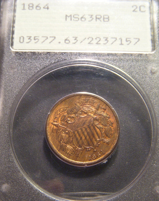 1864 Two Cent - PCGS MS63RB Large Motto