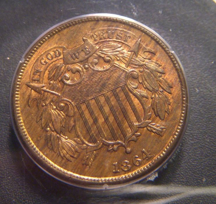 1864 Two Cent - PCGS MS63RB Large Motto