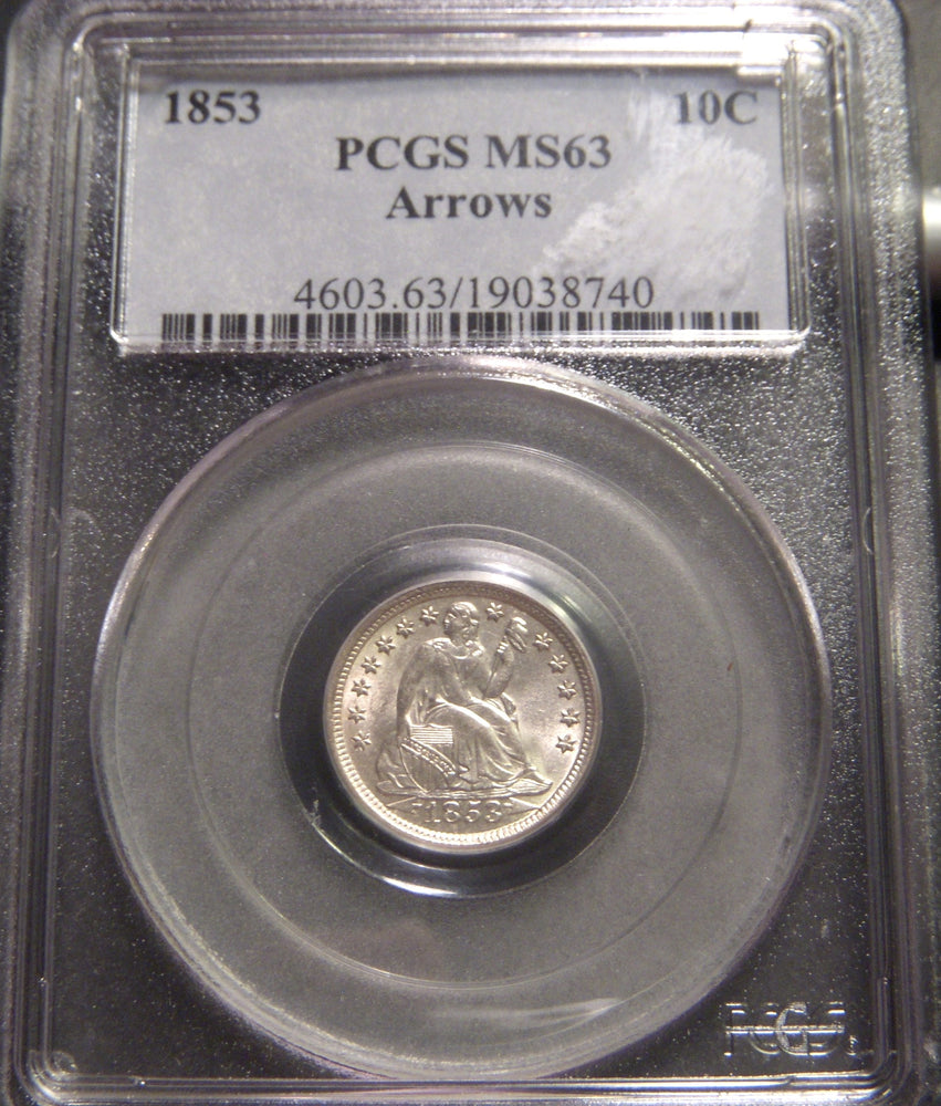 1853 Seated Dime - PCGS MS63 Arrows