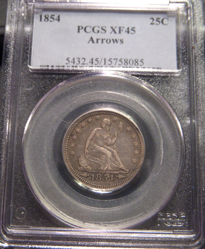1854 Seated Quarter - PCGS XF45 Arrows