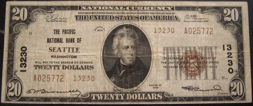 1929 $20 National Bank Note - Seatle, WA Bank# 13230 Type2