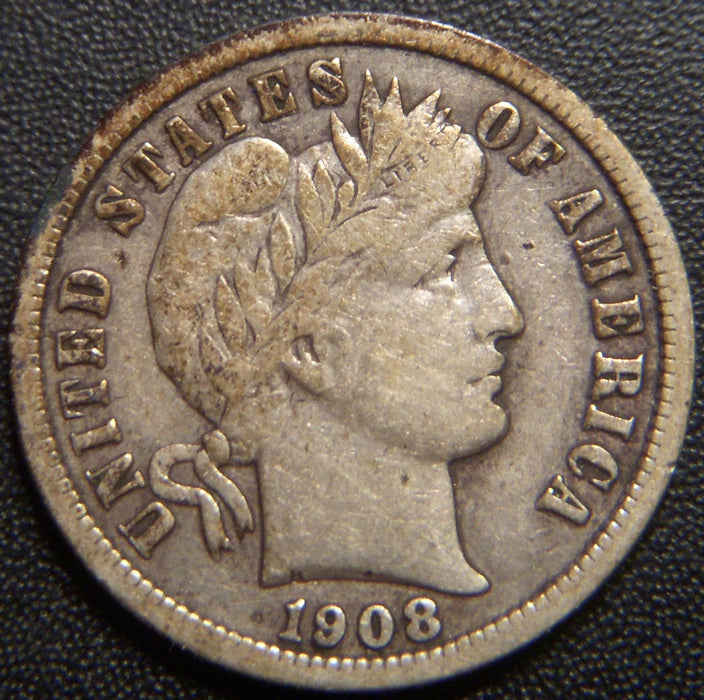1908 Barber Dime - Fine