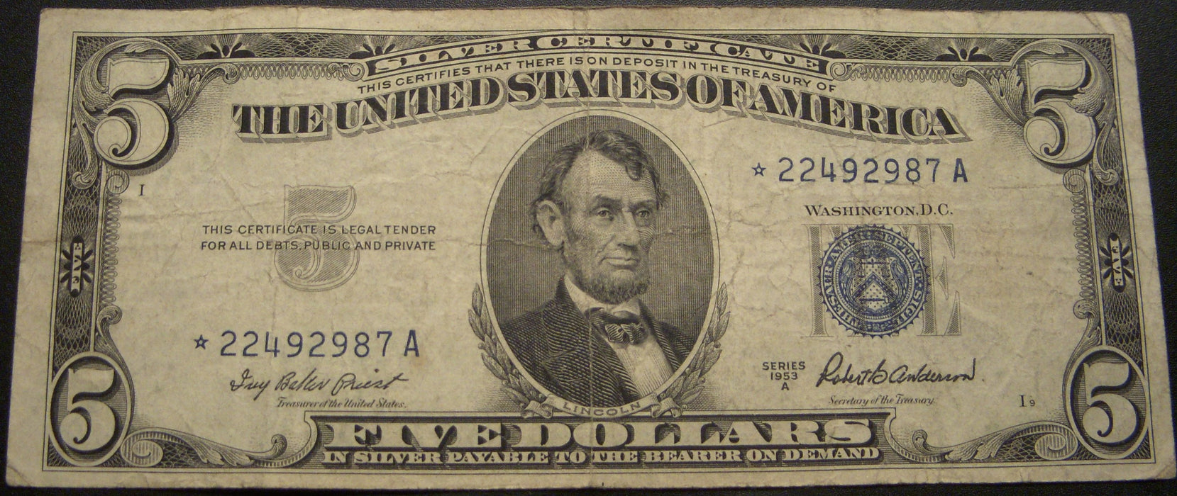 1953A $5 Silver Certificate - FR# 1656* Star Note
