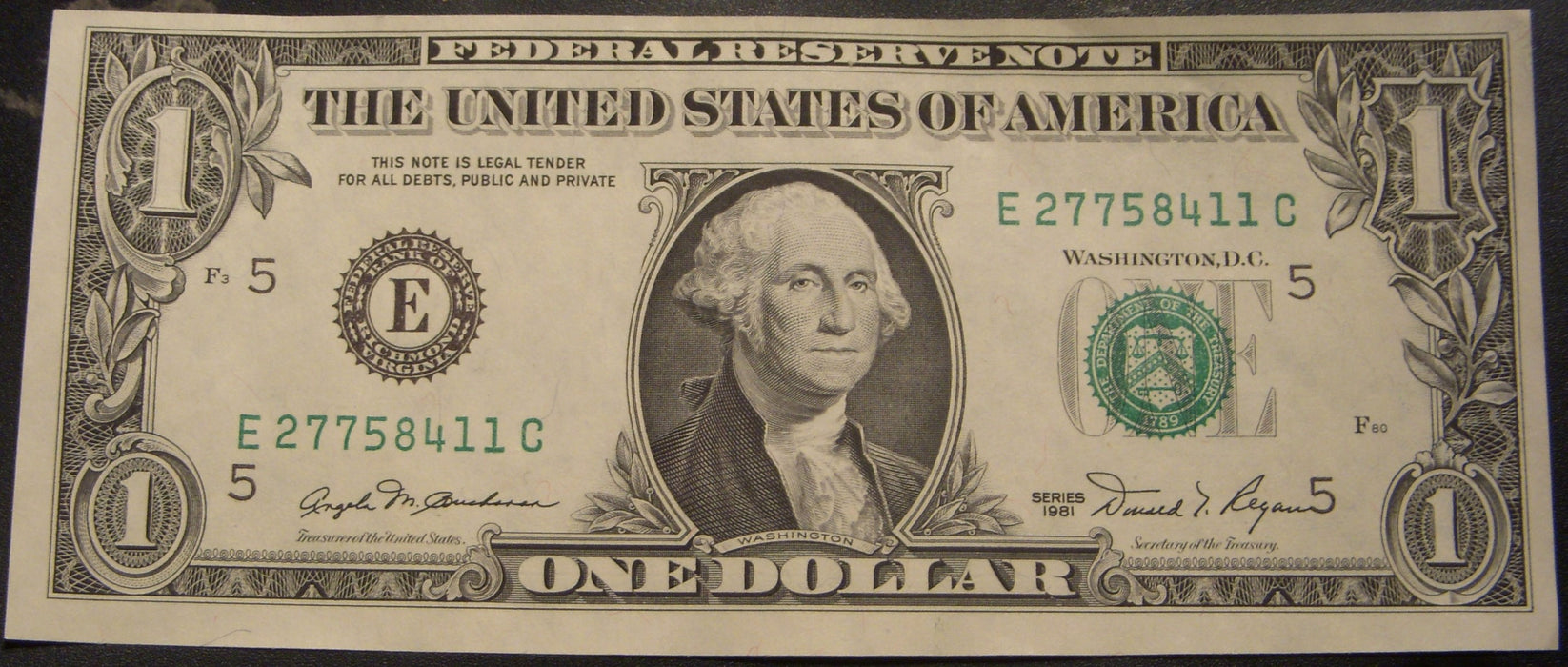 1981 (E) $1 Federal Reserve Note - FR# 1911E