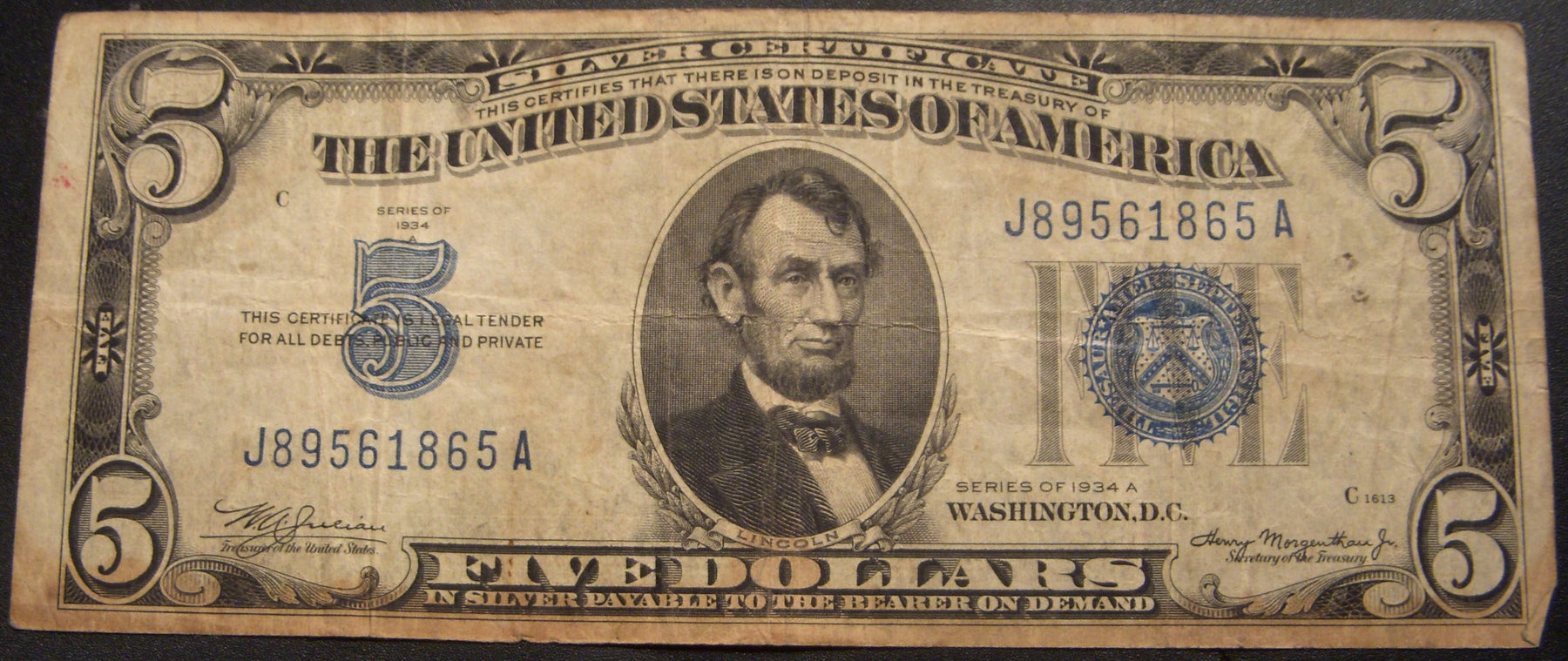 1934A $5 Silver Certificate - FR# 1651