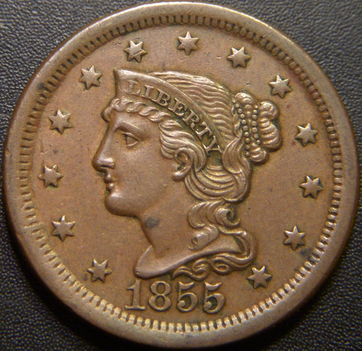1855 Large Cent - Upright 5 AU