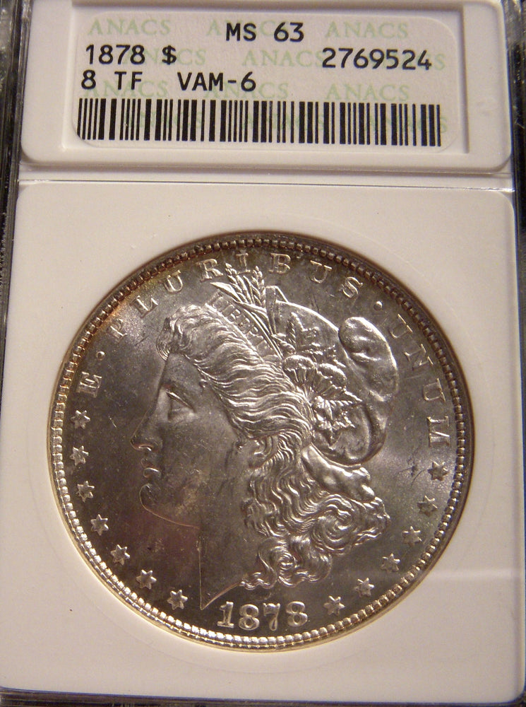 1878 Morgan Dollar - 8TF ANACS MS 63 Vam-6