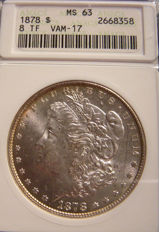 1878 Morgan Dollar - 8TF ANACS MS 63 Vam-17