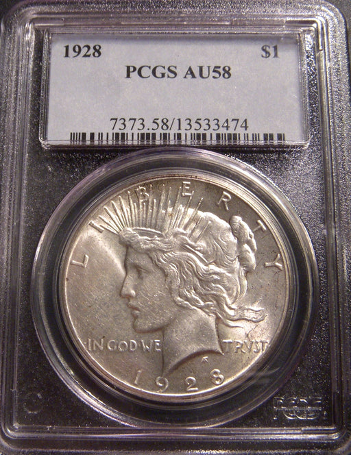 1928 Peace Dollar - AU 58