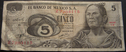 1971 5 Pesos Note - Mexico