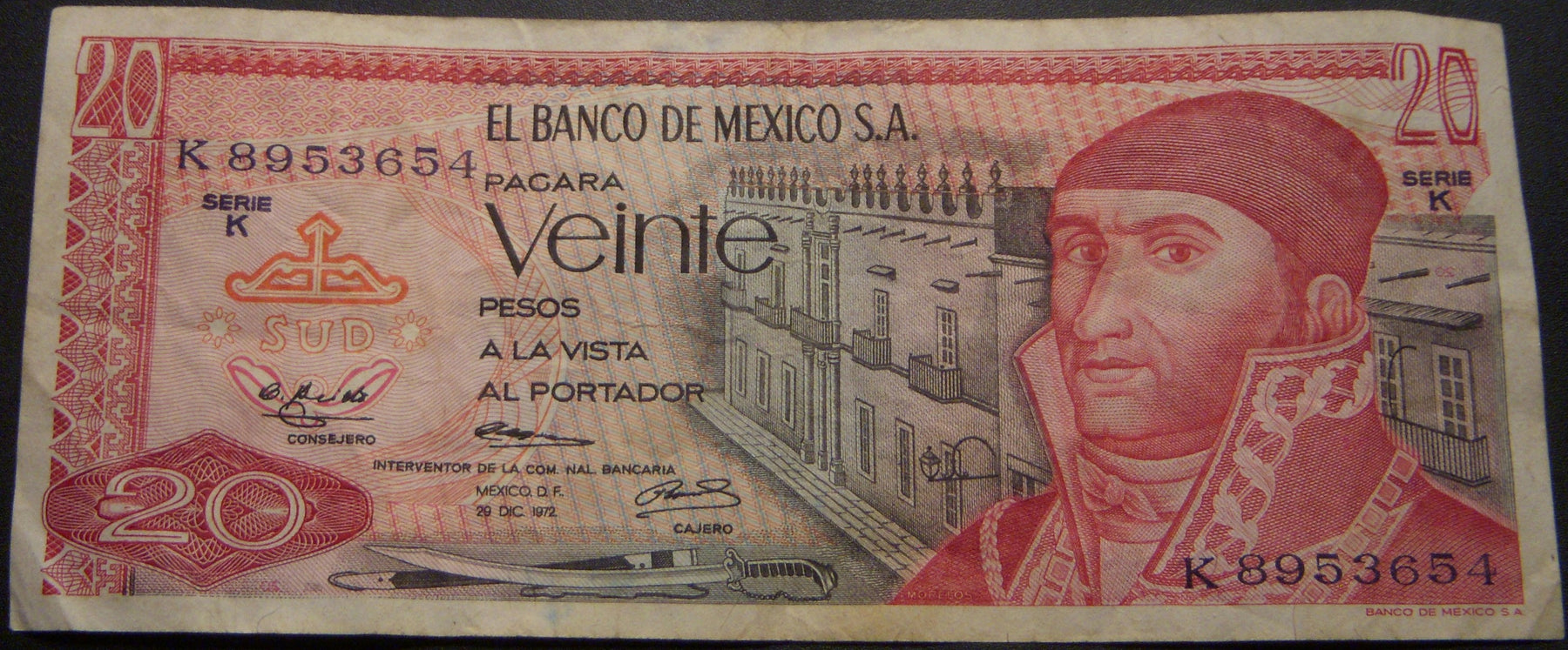 1972 20 Pesos Note - Mexico