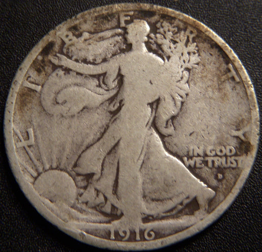 1916-D Walking Half Dollar - Very Good