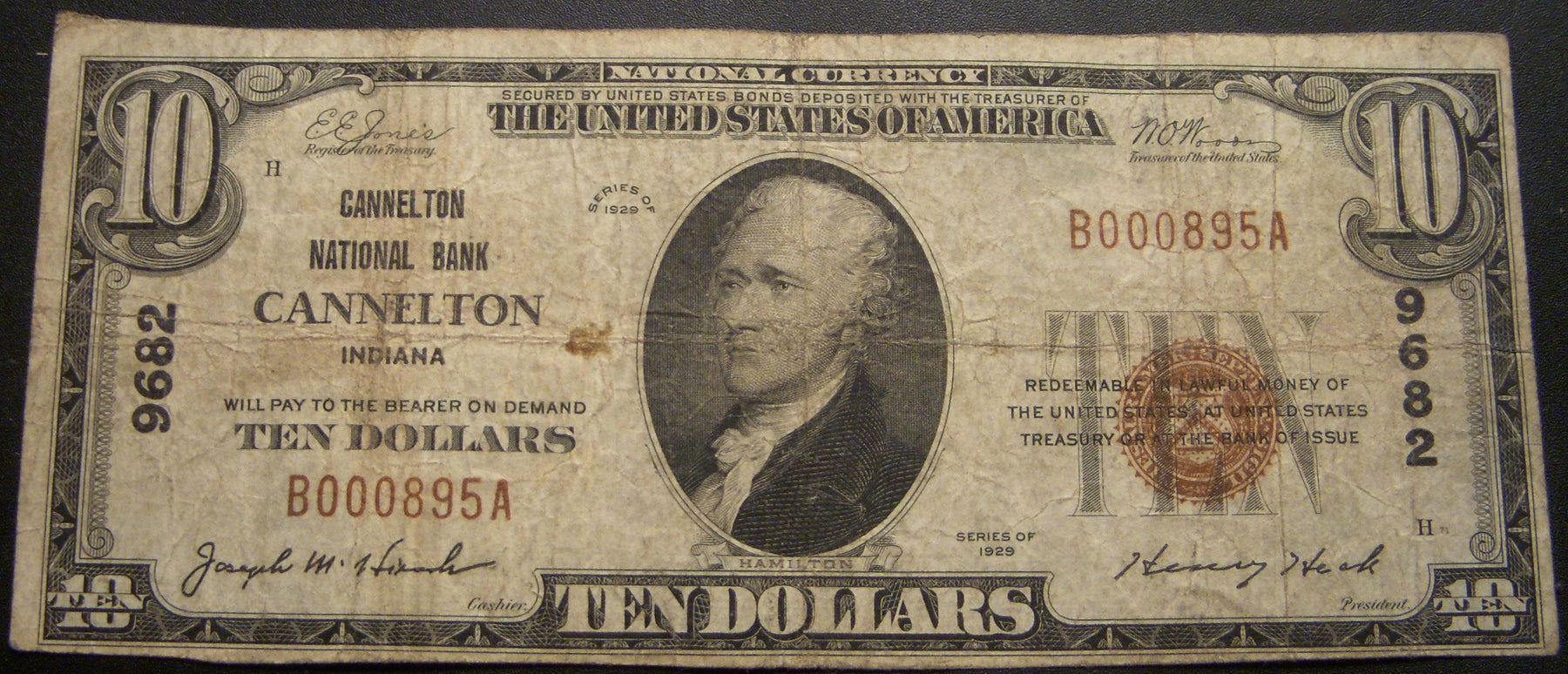 1929 $10 National Bank Note - Cannelton, IN Bank# 9682