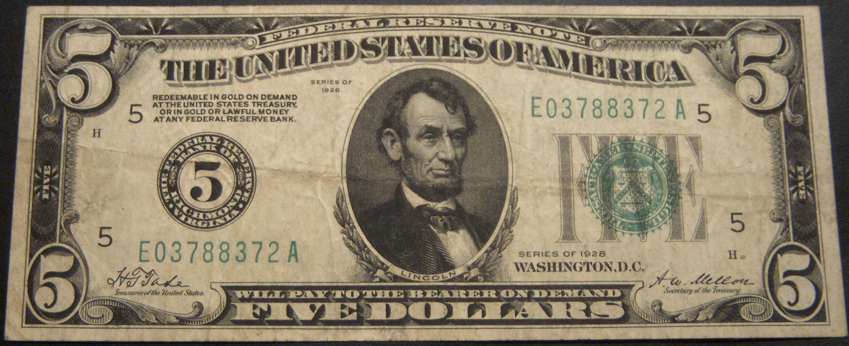 1928 (5) $5 Federal Reserve Note - FR# 1950E