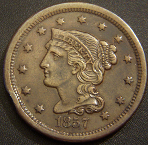 1857 Large Cent - Small Date - Extra Fine Rim Bump