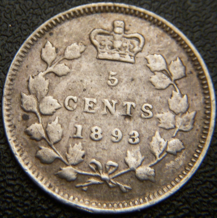 1893 Canadian Silver Five Cent - F
