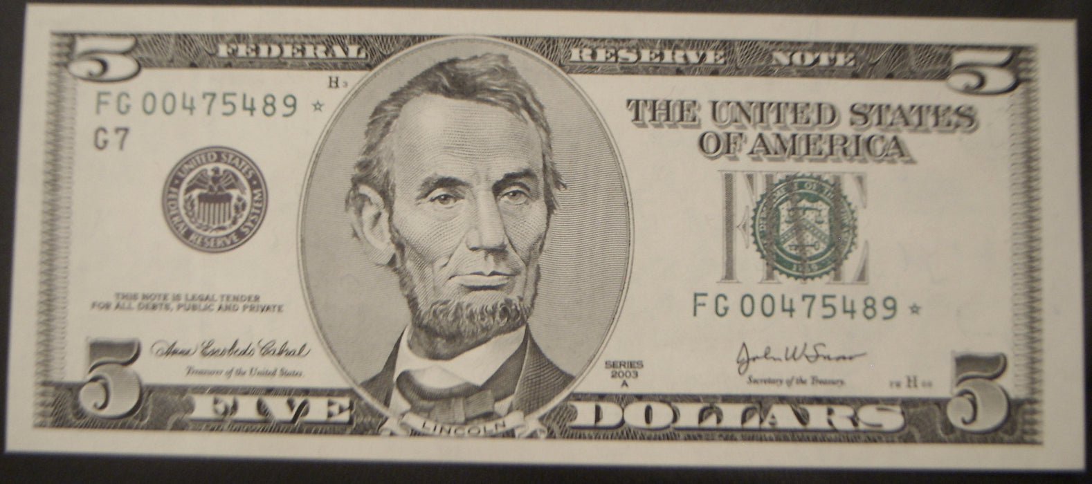 2003A $5 Federal Reserve Note - STAR Note Uncirculated