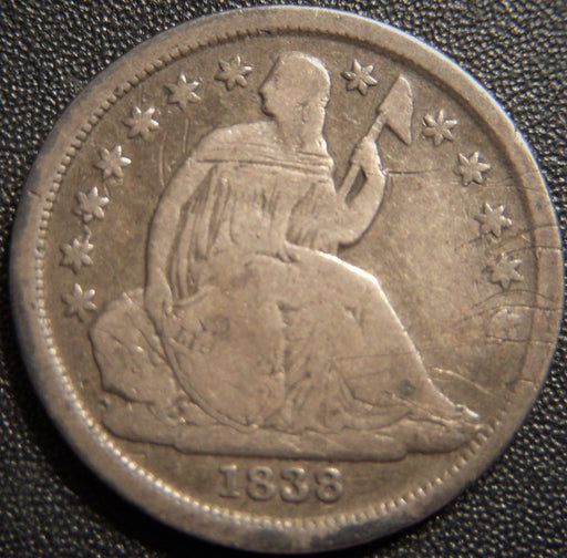 1838 Seated Dime - Large Star Very Good Scratch