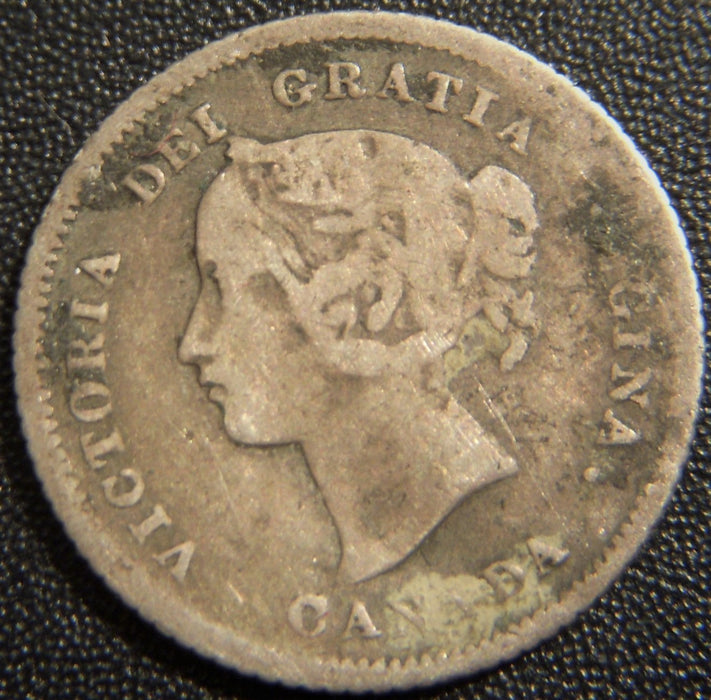 1875H Canadian Silver Five Cent - Very Good Damaged