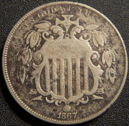 1867 Shield Nickel - No Rays Fine