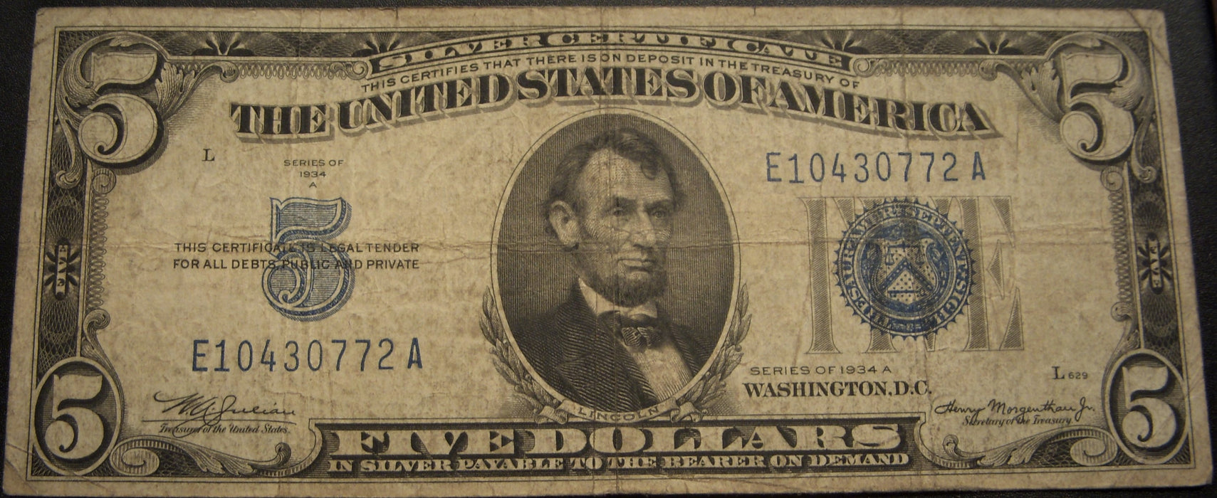 1934A $5 Silver Certificate - FR#1651