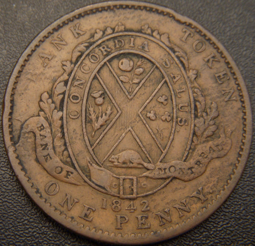 1842 One Penny Montreal Bank Token