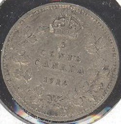 1912 Canadian Silver Five Cent - Very Good