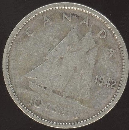 1942 Canadian Ten Cent -  VG/Fine +